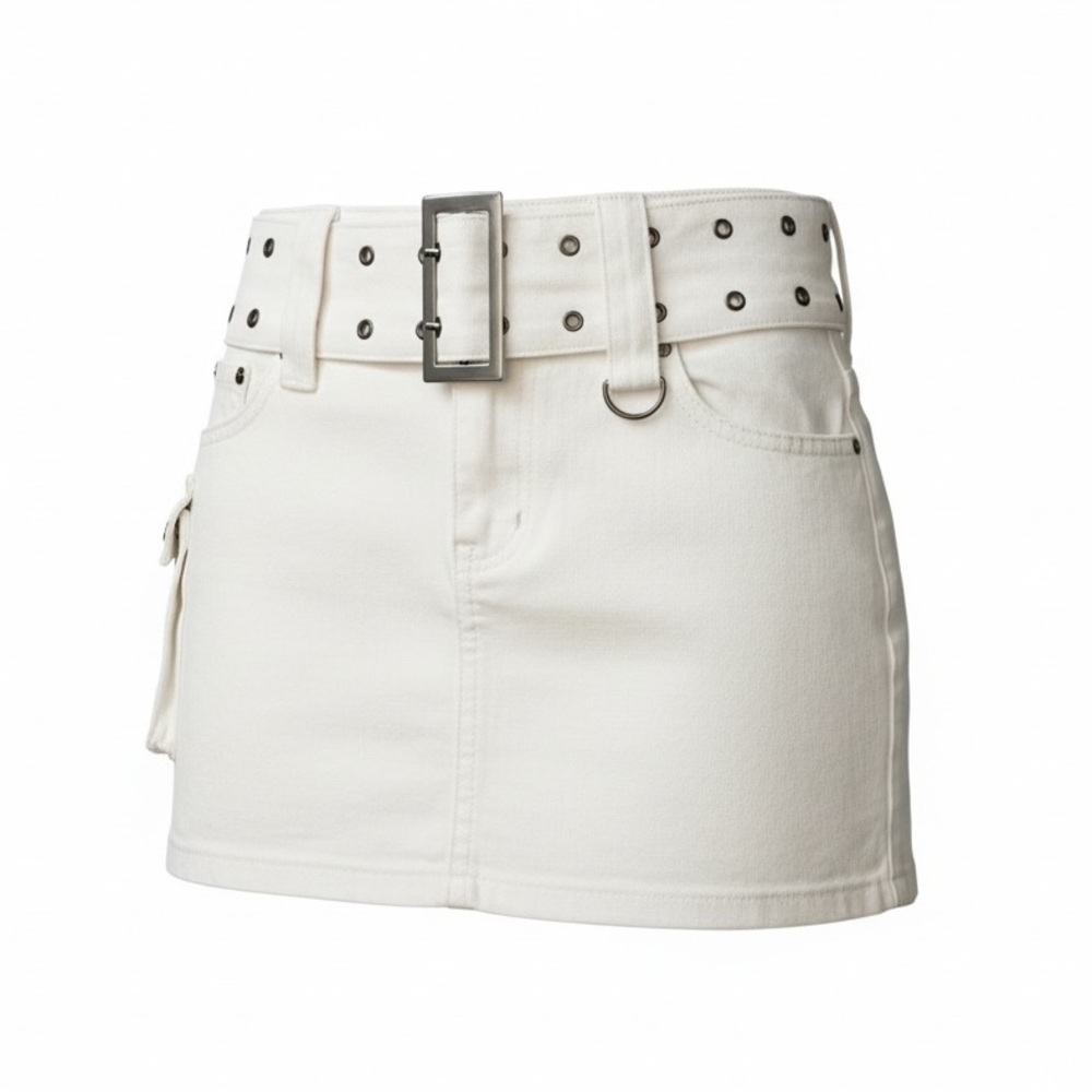 White Belted Mini Skirt